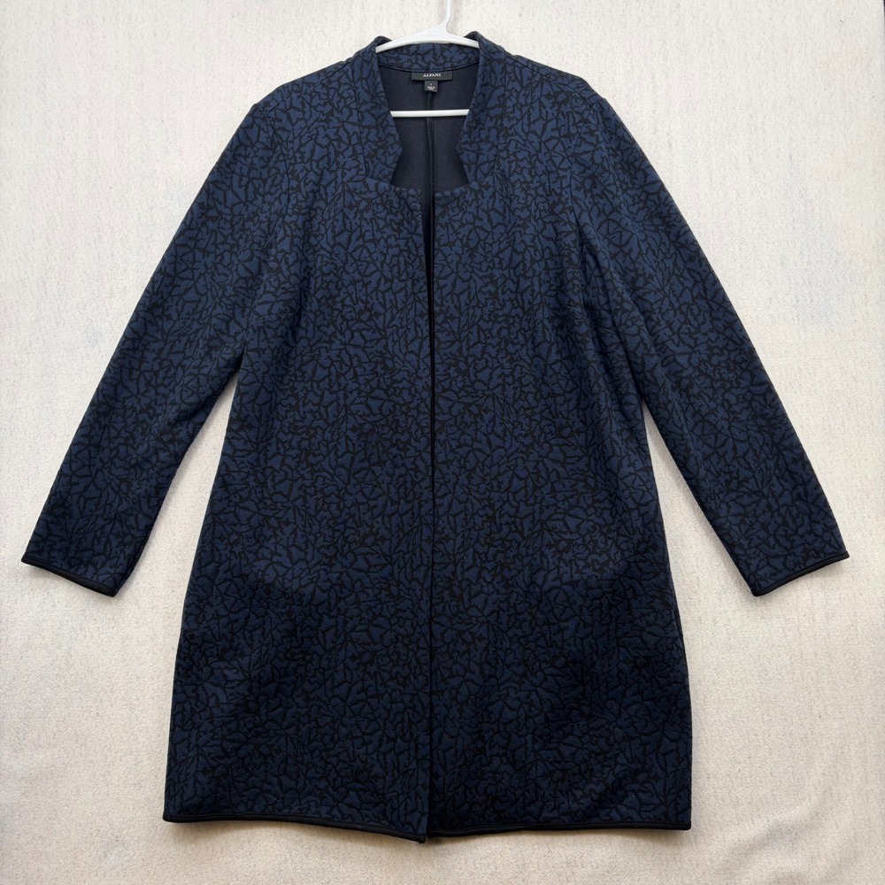 Alfani Womens Navy Blue Black Abstract Jacquard Open Front Topper Jacket Large